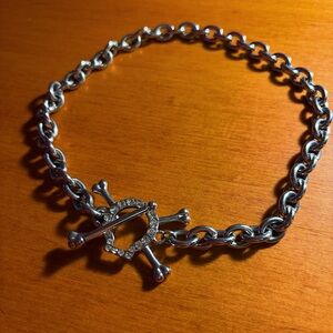 Heaven Sent Deathwish Rhinestone Skull Silver Chain Choker Necklace